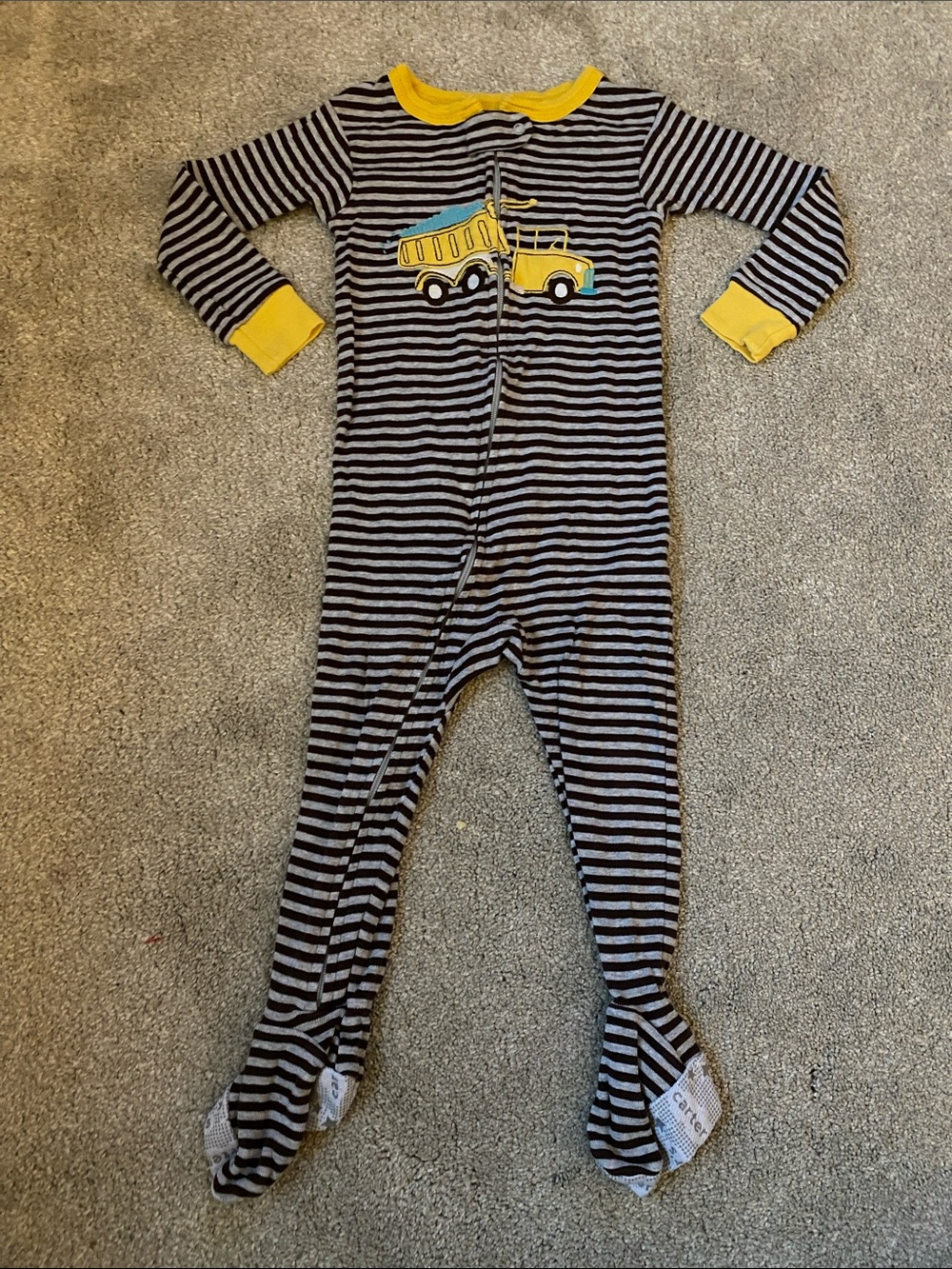 Carter's 18 Month Black & Yellow Striped Dump Truck Footed One-Piece